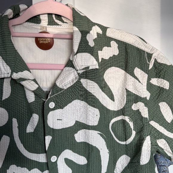💚 Common People — Men’s Seersucker Large Green Shirt 🌿 - Picture 1 of 4